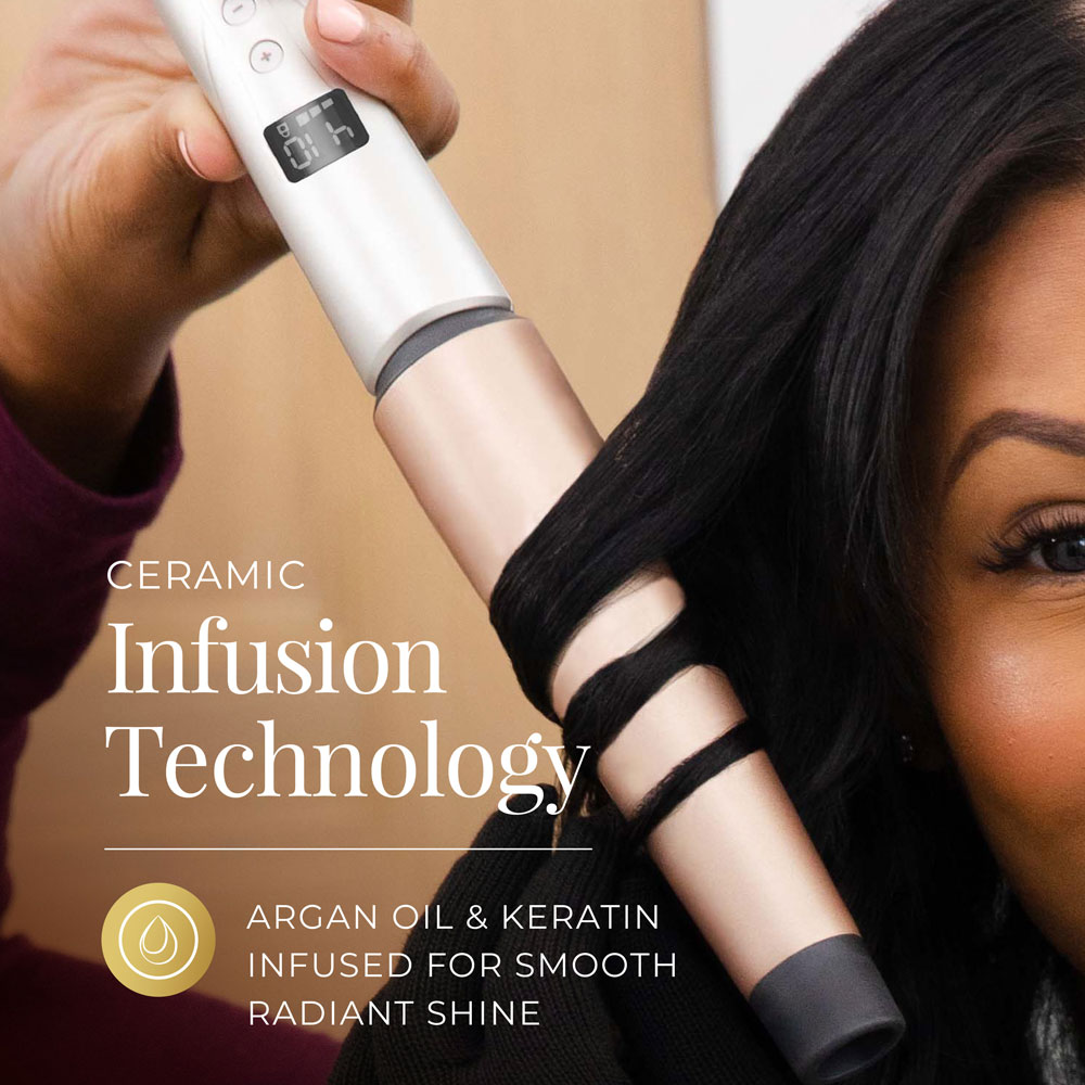 SHINE THERAPY Argan Oil Keratin Infused 1 1 Inch Tapered Curling Wand for Tousled Waves includes heat glove
